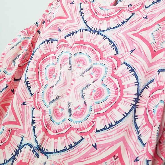 SUNDANCE Sleeveless Midi Dress 2 Powder Pink Blue Boho Print Sharkbite Hem Soft - Picture 11 of 11